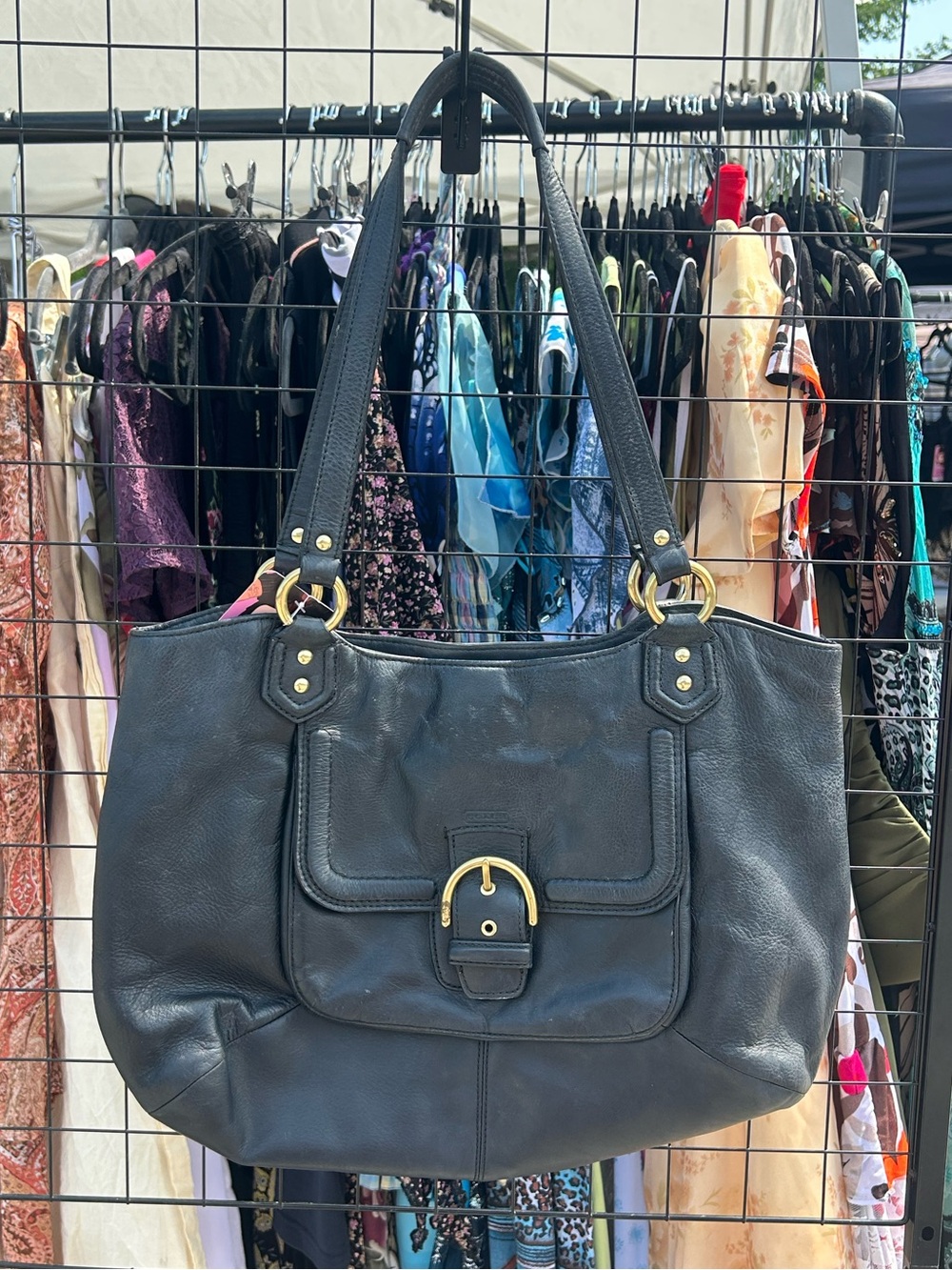 Coach Campbell black leather tote